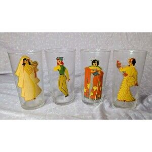 Vintage Peek-A-Boo Pinup Girl Bar Glasses, Set Of 4